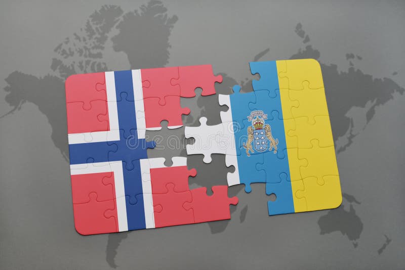困惑与挪威和加那利群岛国旗世界地图背景的.